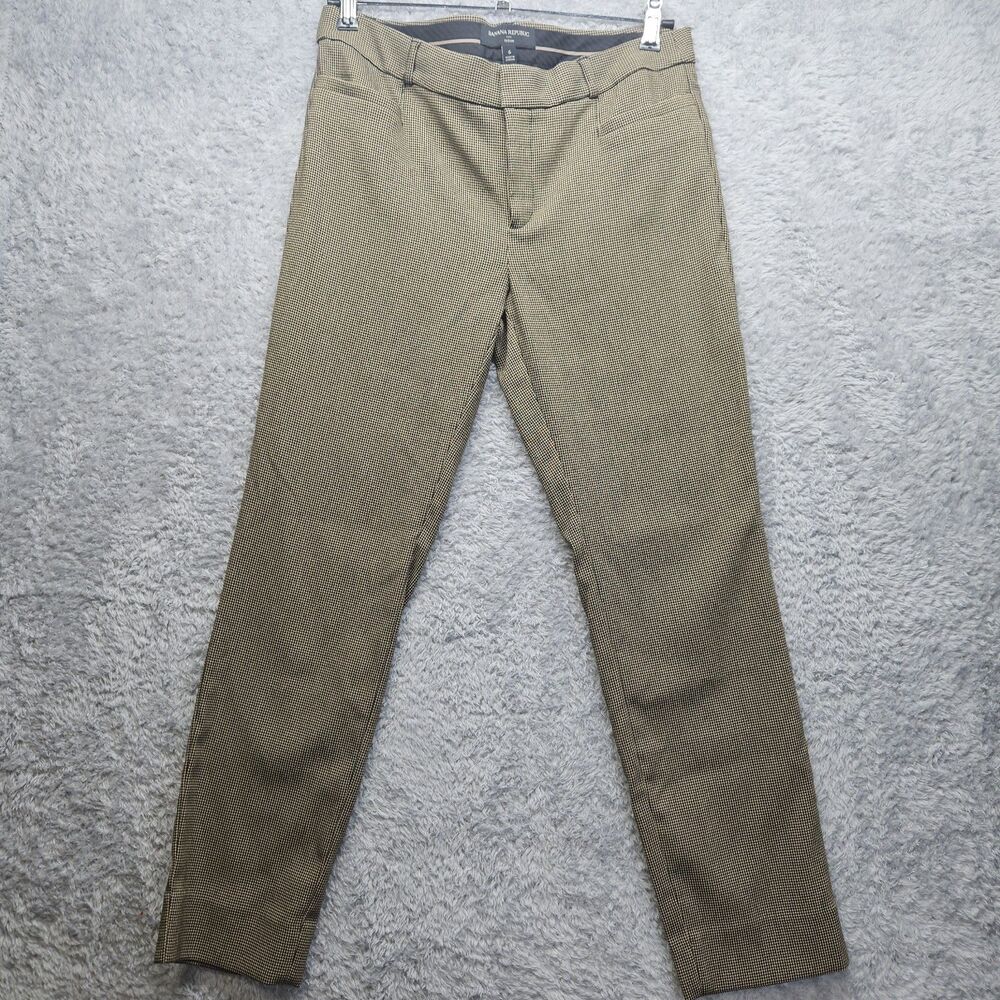 Banana Republic Sloan Womens Tan Micro Plaid Pants Size 6 Office Straight Leg